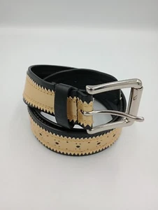 Vintage LEI Black and Cream Women's Belt With Silver Buckle Size Large Nice Y2K - Picture 1 of 7