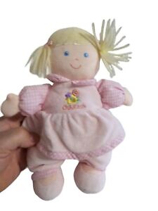 OshKosh Pink Baby Doll Plush Rattle Blonde Pigtails Flowers First  10” Osh Kosh