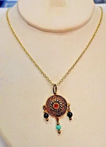 Gold Tone Necklace & Dream Catcher Charm w/ Beads 18" - Picture 1 of 5