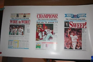 1990 The Cincinnati Enquirer Reds Poster World Series Sweep Headlines RARE 21x37 - Picture 1 of 7