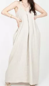 Flo Atelier Handmade Neutral Linen Dress F2304 100% Linen MSRP $120, OS - Picture 1 of 7