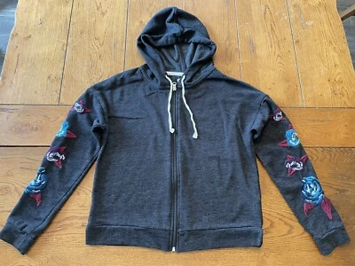 Moletom com capuz feminino Juniors Mudd bordado cinza com zíper tamanho M - Imagem 1 de 4