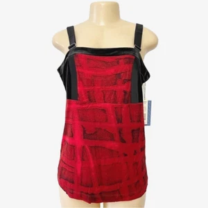 NUOVO Top smanicato Simply Vera Wang velluto nero rosso stampa spazzolata regolabile L - Foto 1 di 6