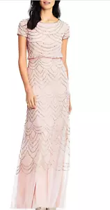 Adrianna Papell Women's Short Sleeve Blouson Beaded Gown SIZE 8 *FLAWED* - Picture 1 of 9