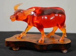 Rare MCM Vintage Chinese Hand Carved Synthetic Cherry Resin Water Buffalo - Picture 1 of 7
