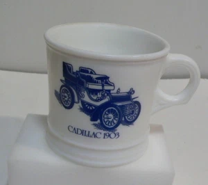 Tazza da barba vintage Surrey Cadillac 1903 vetro latte bianco blu USA - Foto 1 di 10