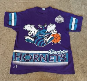 Vintage 90s NBA Charlotte Hornets All Over Print Shirt Men’s L Salem Sportswear - Bild 1 von 7