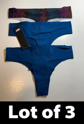 Lote de 3 Tanga DKNY DK5026 Mujer Ropa Interior Corte Cualquier Lugar Talla S- Azul Marino/Logo DKNY Foto 1 de 4