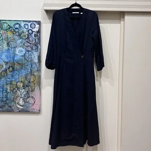 Trenery Size 10 Faux Wrap Dress Navy Long Sleeve Business Cocktail - Picture 1 of 9
