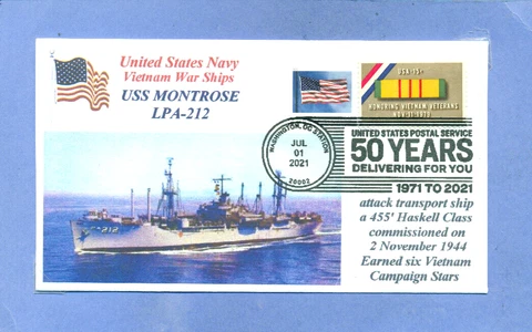 USS MONTROSE LPA-212 US Navy Vietnam War Ships Color Photo Pictorial 50th USPS Cover