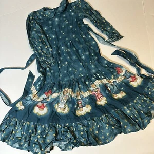 Vtg Daisy Kingdom Style Handmade Dress Tiered Metallic Angel Bears Christmas 3/4 - Picture 1 of 9