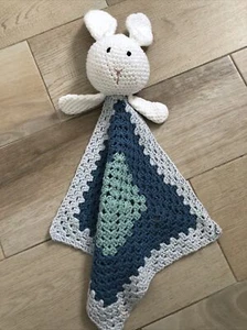 Handmade Crochet Lovey Security Blanket Rabbit Baby Bunny Blue Green - Picture 1 of 5