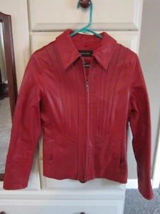 CHAQUETA DE CUERO ROJA IMPRESIONANTE JONES NEW YORK TALLA M CHAQUETA DE MOTOCICLISTA CON BOLSILLOS ¡SUAVE!! - Imagen 1 de 24