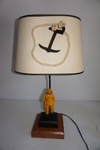 VTG Old Salt Nautical Yellow Fisherman Sailor Tabletop Lamp Old Man & The Sea 
