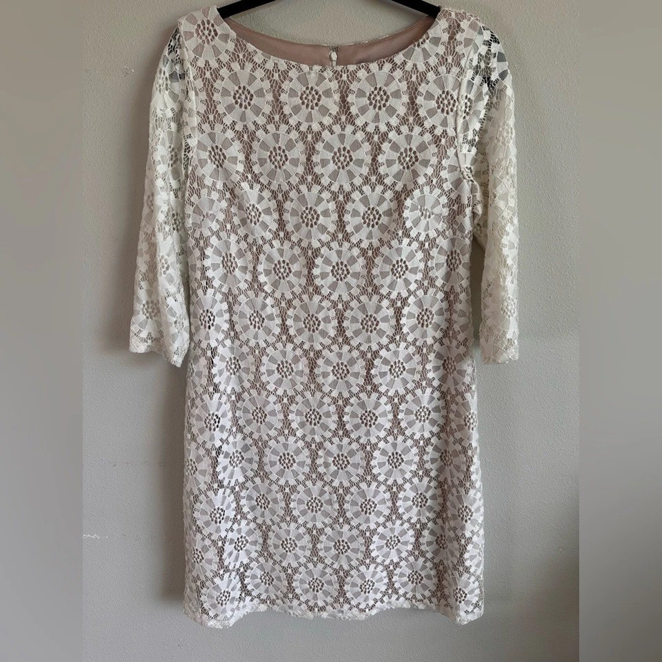 Jessica Howard White Lace Sheath Dress with 3/4 Sleeves - Image 1 of 4