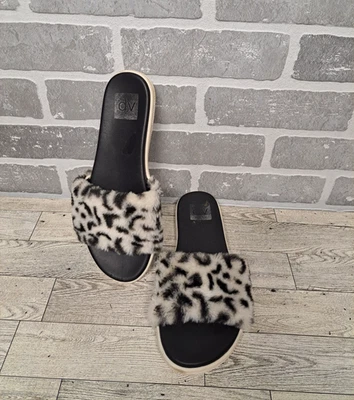 DV dolce vita | Faux Fur Slide Sandal In Black Animal Print White Size 8 - Image 1 of 4