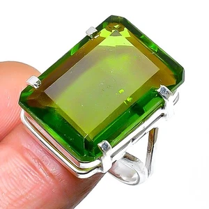 Peridot Gemstone Handmade 925 Sterling Silver Jewelry Ring Size 8.5 - Picture 1 of 2