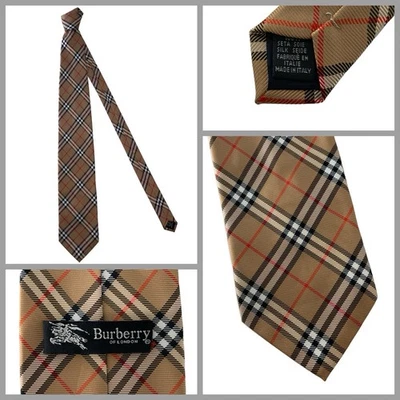 Burberry London Men’s Tie Beige Nova Check 100% Silk Made In Italy YGI X5-36 - Image 1 of 4