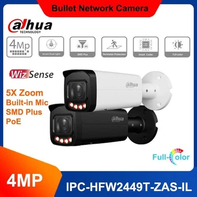 Dahua IPC-HFW2449T-ZAS-IL 4MP WizSense Color 5x Zoom Mic POE IP Camera SMD+ Lot - Image 1 of 4