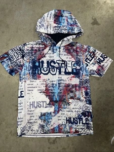 Encrypted Hustle Graphitti Mens Hoodie Shirt Jacket Sz M/L Pocket Graphic Aop - Picture 1 of 5