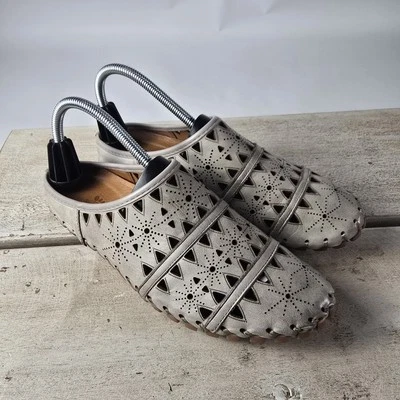 Spring Step Fusaro Geo Perforated Leather Comfort Loafer Shoe Gray Size 39/8.5 - Image 1 of 4