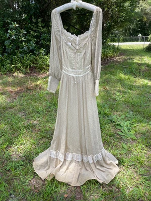 Vestido De Colección Años 70 Gunne Sax Tiny Pink Roses Off White Cinta Encaje Cabaña Pradera 7 Foto 1 de 4