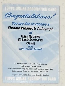 Bowman Quinn Mathews Chrome Prospects 2025 redención automática - Imagen 1 de 2