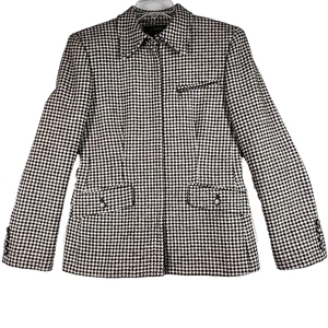 Ralph Lauren Silk Wool Blazer Women 4 Houndstooth Full Zip Equestrian Buttons - Picture 1 of 14