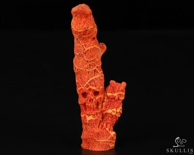 Calavera de cristal tallada a mano de coral rojo de 3,5", escultura artística, cristal curativo Foto 1 de 4