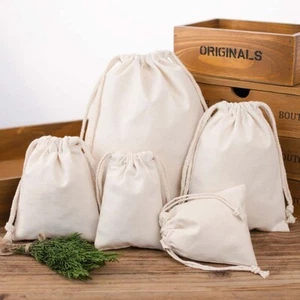 Bolsa de almacenamiento con cordón de tela de algodón bolsas para recibir ropa bolsa para artículos diversos - Imagen 1 de 13
