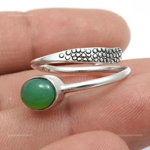 Chrysoprase Gemstone Statement Band Daughter Bezel Ring Solid Silver Size J 1/2 - Picture 1 of 13