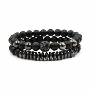 2Pcs Men's Natural Stone Bracelet 8mm Yoga Beaded Crystal Ball Jewelry Gifts - Picture 1 of 7