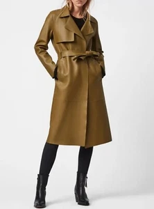 Worn Once ALLSAINTS Farren Leather Mac Trench Coat,Moss Green, UK size 6.£899 - Picture 1 of 10