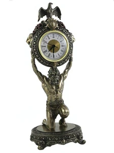 Atlas Titan Horloge Décor Sculpture Figurine Statue Ancienne Finition Bronze 15" - Photo 1/4