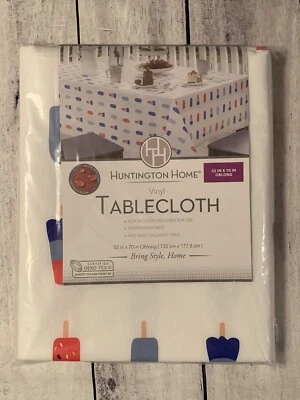New Huntington Home Aldi Vinyl Tablecloth 52 X 70 Oblong Popsicle Red White Blue - Image 1 of 4