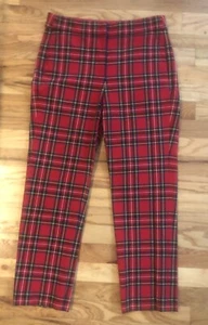 J. Pantalones para mujer Crew tartán a cuadros talla 4 hasta el tobillo vacaciones Navidad rojos - Imagen 1 de 7