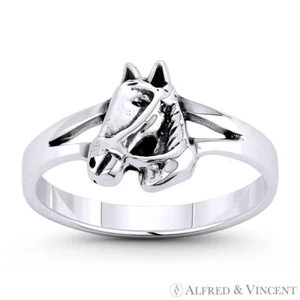 Collared Horse-back Riding Charm .925 Sterling Silver Right-Hand Stackable Ring - Picture 1 of 1