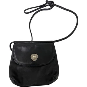 Fossil Womens Small Sling Crossbody Bag Faux Leather Black With Silver Heart - Picture 1 of 9