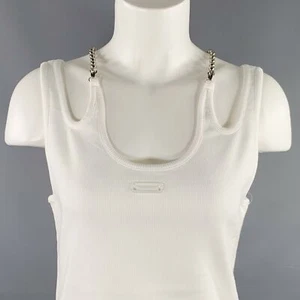 PRIVATE POLICY Size S Ball Chain White Cotton Blend Ribbed Tank Casual Top - Picture 1 of 7