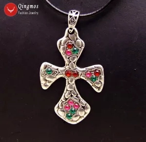 40*70mm Cross Pendant Necklace for Man with Multicolor Crystal Chokers 17-19'' - Picture 1 of 5