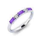 Tanzanite Emerald-Cut Baguette 4X2mm Promise Ring With Rhodium Plated