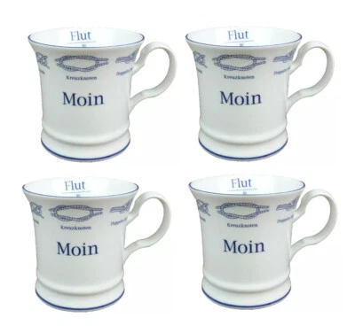 4x Porzellan Becher Knoten MOIN Ebbe Flut 0,35l Kapitänsbecher mit kl. Fehler - Bild 1 von 4