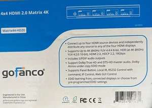 gofanco 4x4 HDMI 2.0 Matrix Switcher W/ IR Remote & GUI Control (4K 60Hz, HDR) - Picture 1 of 1