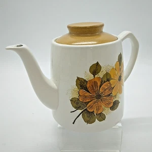 Vintage Myott Sandstone Ironstone Sunflower Patterned Lidded Teapot - 5.75" Tall - Picture 1 of 18