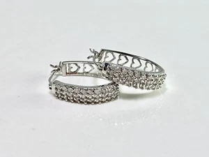 10k White Gold Natural Round Diamond Cluster Set Heart Half Hoop Earrings - Picture 1 of 4