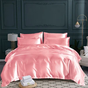 3 Pcs Satin Duvet Cover With Zipper Closure Bedding Luxury Rich Silky Reversible - Picture 1 of 15
