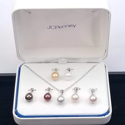 Freshwater 7 Pearls Necklace Interchangeable Pendants Set Sterling .925 NEW - Image 1 of 4