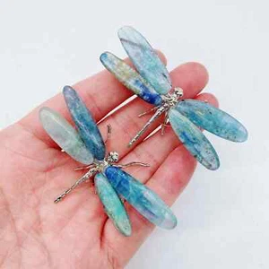 2Pcs Natural Blue Quartz Energy Reiki Stone Dragonfly Carving Decoration Crystal - Picture 1 of 13