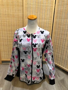 Scrubs Scrub Top Cartoon Disney Mickey Minnie Ears Small S LS Long Sleeves Gray - Picture 1 of 8