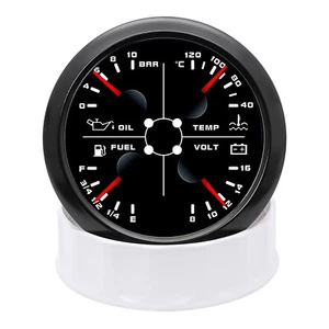 85mm 4 in 1 Gauge Fuel Level 0-190ohms Oil Pressure Water Temp Voltage For Boat - Picture 1 of 11